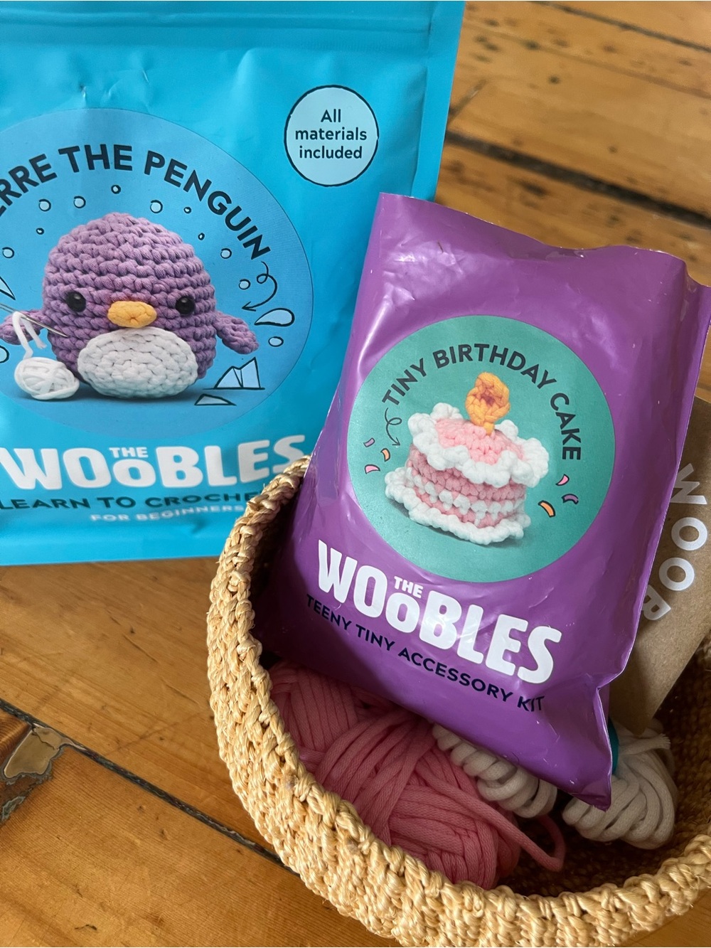 The Woobles Tiny Birthday Cake Crochet Kit & Pierre the Penguin